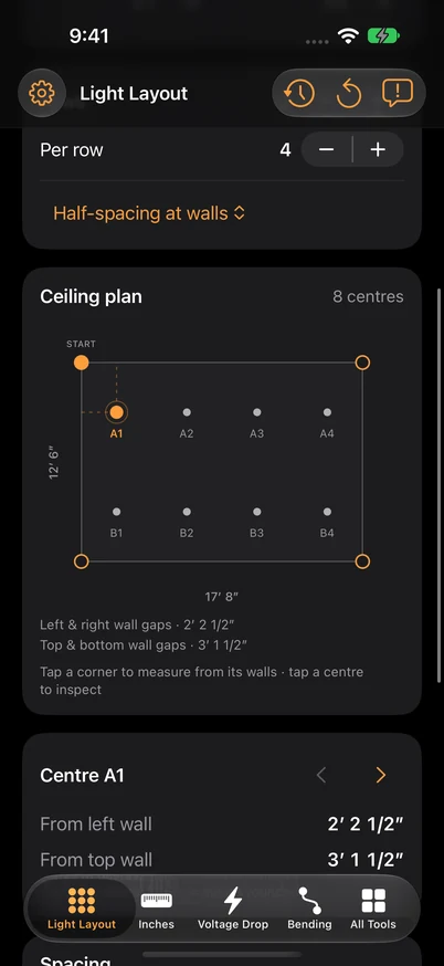 Light Layout grid with eight centres in two rows.