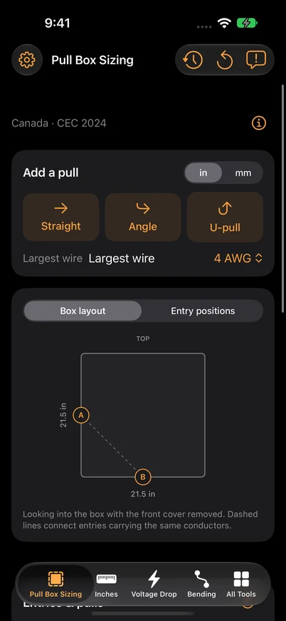Pull Box Sizing interface with a straight pull and the box-layout diagram.